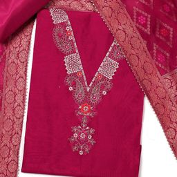 SALWAR STUDIO Embroidered Pure Silk Unstitched Dress Material-image-93