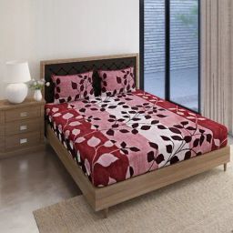 Swayam Vedic Floral Brown & Pink Cotton Double Bedsheet with 2 Pillow Covers-image-72