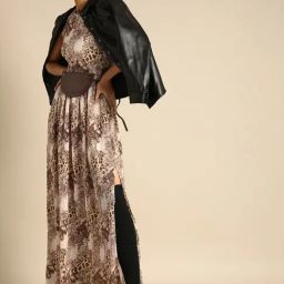 DODO & MOA Beige & Brown Animal Print Maxi Dress-image-7