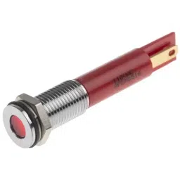 RS PRO Red Panel Mount Indicator 110V AC, Mounting Hole Size 8 mm, Termination Type Faston, Solder Lug, IP Rating IP67, Model No 9138722-18