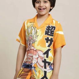 Kidsville Yellow & Black Printed Dragon Ball Shirt-image-39