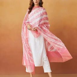 Fabindia Pink & White Printed Dupatta-image-79