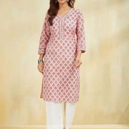 Fabindia Pink Cotton Regular Fit Printed Kurtas-picture-25