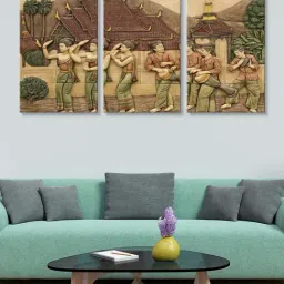 999Store Brown & Green Thaila and Lady Dancing Mural Art 3 Frame Canvas Paintings-47