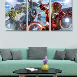 999Store Blue & Red Avengers Fight Art 3 Frame Canvas Paintings-37