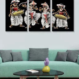 999Store Black & White Sri Lankan Traditional Perahera Art 3 Frame Canvas Paintings-31