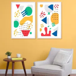 999Store White & Yellow Printed Colorful Shapes Wall Painting-48