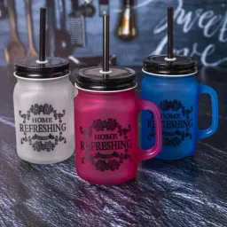 Goodhomes Multicolor Glass Storage Jars with Lid & Straw (450 ml) - Set of 3-2