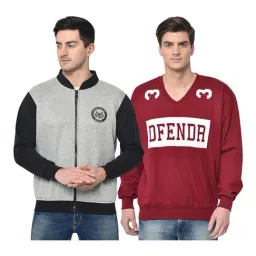 Vimal Jonney Grey & Red Mandarin Collar Sweatshirt - Pack of 2-image-80