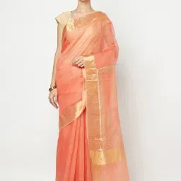 Fabindia Peach Woven Saree With Unstitched Blouse-image-50