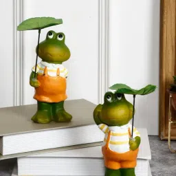 Tayhaa Multicolor Polyresin Lotus Leaf Frog Showpieces - Set of 2-picture-38
