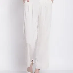Global Republic Off White Regular Fit Pleated Trousers-picture-31