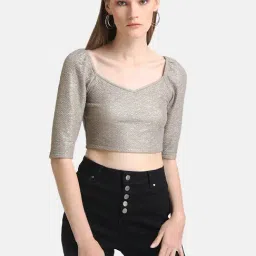 Kazo Grey Self Design Crop Top-image-47