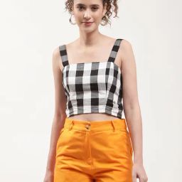 Elle Black & White Checks Crop Top-image-36