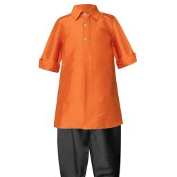A.T.U.N. Orange & Black Solid Full Sleeves Pathani Kurta with Pyjamas-image-46