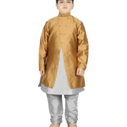 SG Yuvraj Kids Gold & Grey Textured Pattern Full Sleeves Kurta Set-image-69