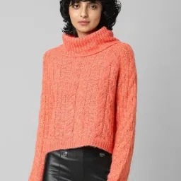 Only Orange Self Design Cowlneck Pullover-21