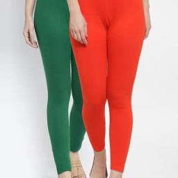 Gracit Orange & Green Mid Rise Leggings - Pack Of 2-image-8