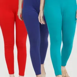 Gracit Red & Blue Mid Rise Leggings - Pack Of 3-image-38