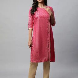 Aurelia Pink Regular Fit Floral Kurta-image-23