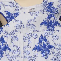 Creative Kid's Girls Blue & White Cotton Floral Dress-image-87