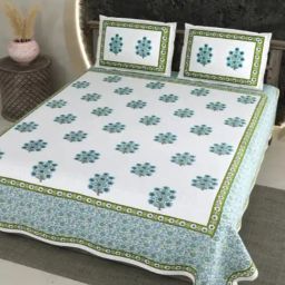 Living Roots Floral Green 300 TC Cotton Bedsheet with 2 Pillow Covers-image-14
