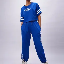 Bewakoof X Official Minions Blue Minion Blue Cord Graphic Print Oversized Top With Joggers-image-54
