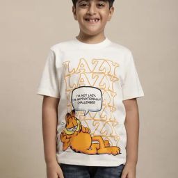 Kidsville Off White Garfield Print T-Shirt-image-35