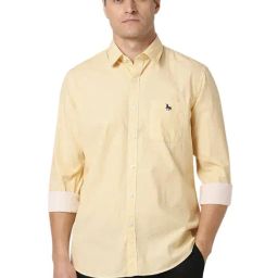 Van Heusen Yellow Cotton Slim fit Geometric Shirt-image-40