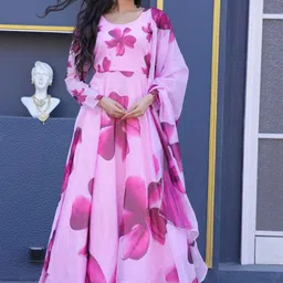 Femvy Floral Print Crepe Fit & Flare Maxi Dress-image-45