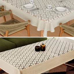 Myntra Elegant Homes Cream 2 Pieces Floral Self Design 6-Seater Cotton Table Cover Set-10