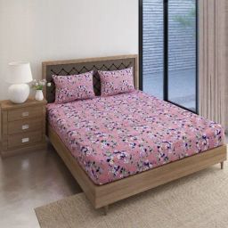Swayam Vedic Floral Pink & Purple Cotton Double Bedsheet with 2 Pillow Covers-image-29