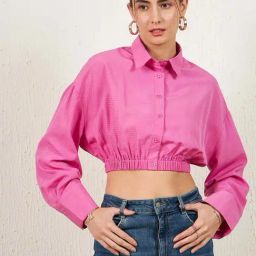Marie Claire Pink Self Pattern Crop Top-image-22
