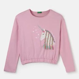 United Colors of Benetton Kids Girl's Regular Fit Round Neck Braided Tops-image-3