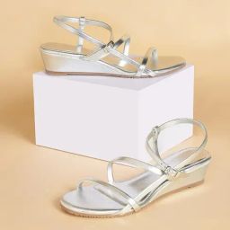Forever Glam by Pantaloons Women's Silver Ankle Strap Wedges-picture-8