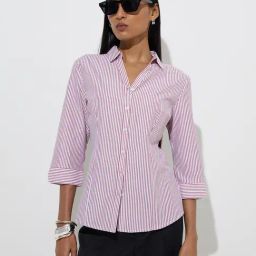 Wardrobe by Westside Red Stripe Printed Shirt-5