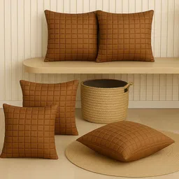MFD HOME FURNISHING Brown Set of 5 Square Cushion Covers-picture-49