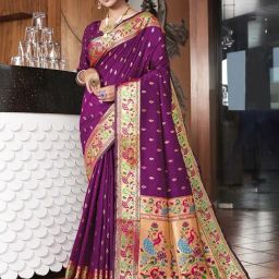 JUST FASHION Purple Zari Work Saree With Unstitched Blouse-picture-47