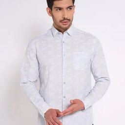 Peregrine By Pantaloons Baby Blue Cotton Regular Fit Geometric Shirt-21