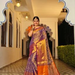 JUST FASHION Purple & Orange Silk Zari Work Saree With Unstitched Blouse-picture-13