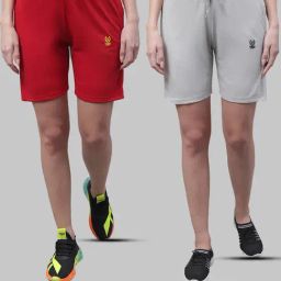 Vimal Jonney Red & Light Grey Cotton Sports Shorts - Pack of 2-image-97