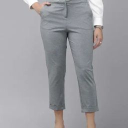Van Heusen Grey Self Pattern Trousers-3