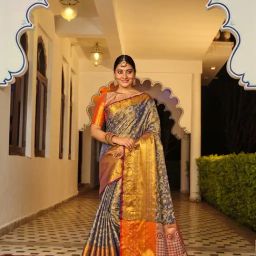 JUST FASHION Navy & Orange Silk Zari Work Saree With Unstitched Blouse-picture-48