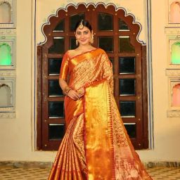 JUST FASHION Orange Silk Zari Work Saree With Unstitched Blouse-image-105