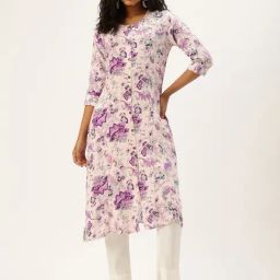 Amukti Purple Rayon Printed Three-Quarter Sleeves Kurta-image-69
