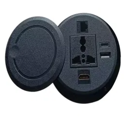 Techut Cable Cubby Pop-Up Box Round with 2 Power Socket, 1 RJ45 LAN, 1 HDMI, 1 USB A+ 1 USB C, Black-3