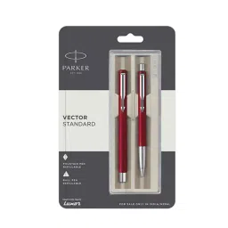 Parker VECTOR Standard Red Chrome Plated CT Ball and Fountain Pen Set (Blue), 8901198424826-RED-picture-17