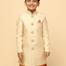 KISAH Boys Beige Embroidered Full Sleeves Sherwani-image-35
