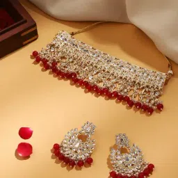 Priyaasi Ethereal Choker Set Adorned with Kundan and Rubies Paired with Chandbali-image-26