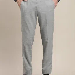 Turtle Grey Slim Fit Chequered Trousers-image-4